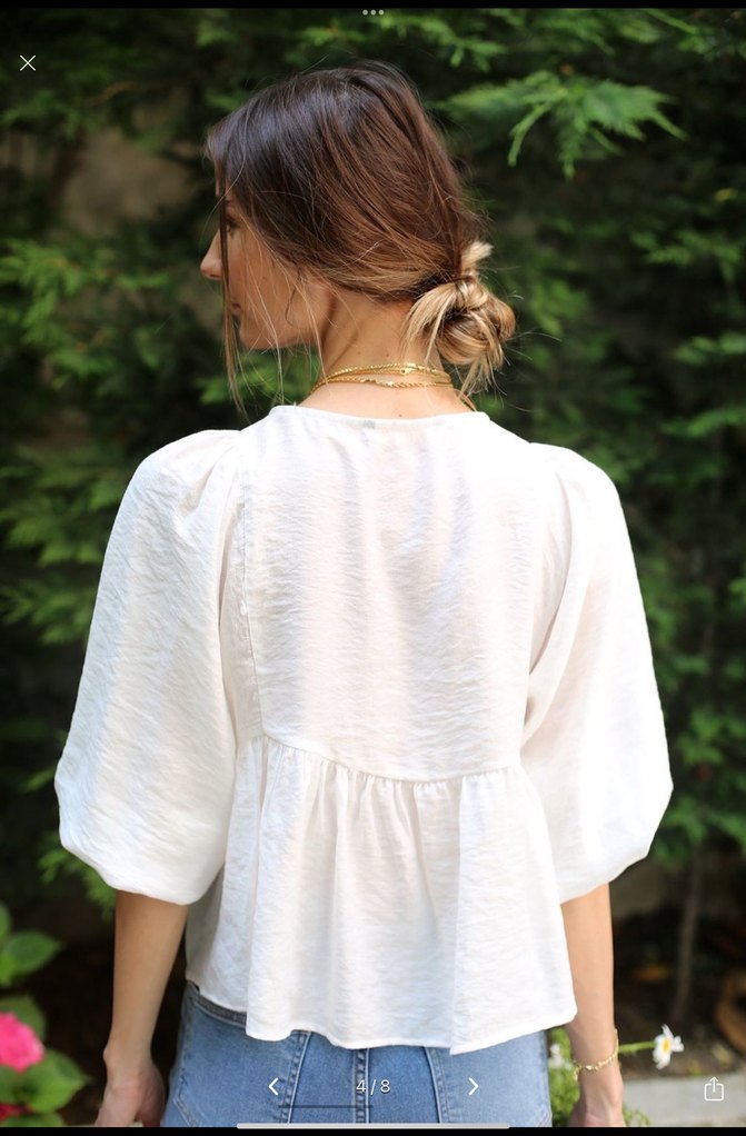 Nakışlı Balon Kollu Beyaz Bluz - Görsel 4