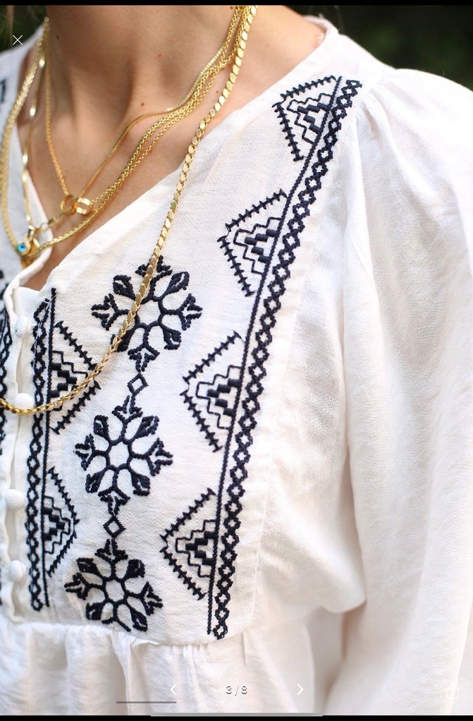 Nakışlı Balon Kollu Beyaz Bluz - Görsel 3