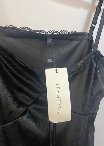 Dantelli Siyah Kadife Straplez Gecelik - Görsel 11