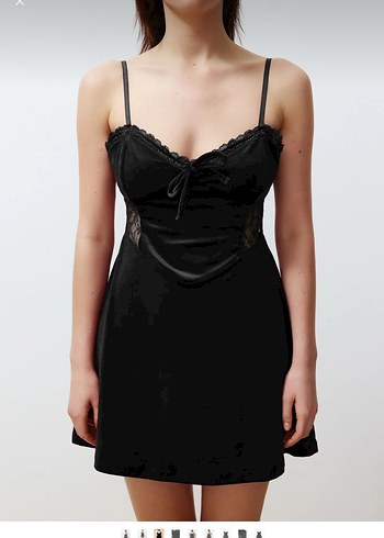 Dantelli Siyah Kadife Straplez Gecelik - Görsel 3