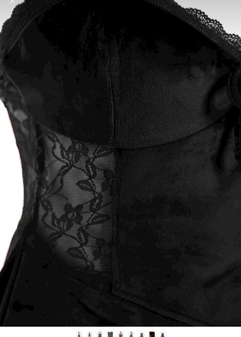 Dantelli Siyah Kadife Straplez Gecelik - Görsel 8