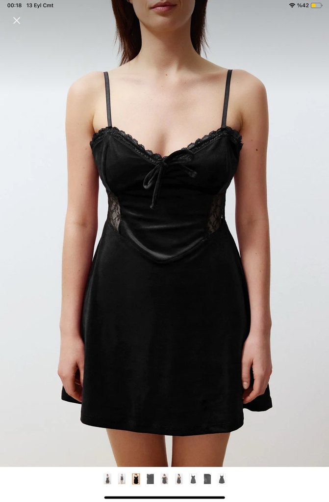 Dantelli Siyah Kadife Straplez Gecelik - Görsel 3