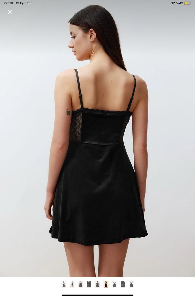 Dantelli Siyah Kadife Straplez Gecelik - Görsel 4