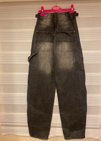 Bershka Gri Bağcıklı Bol Kesim Midi Denim Pantolon