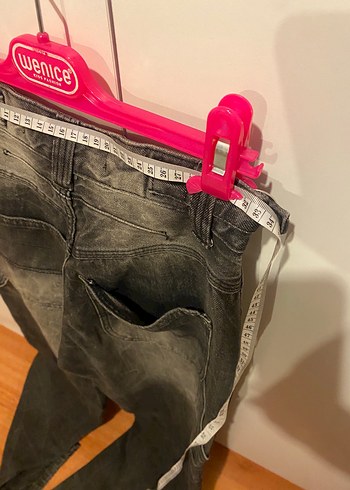 32 Beden gri Renk Gri Bağcıklı Bol Kesim Midi Denim Pantolon