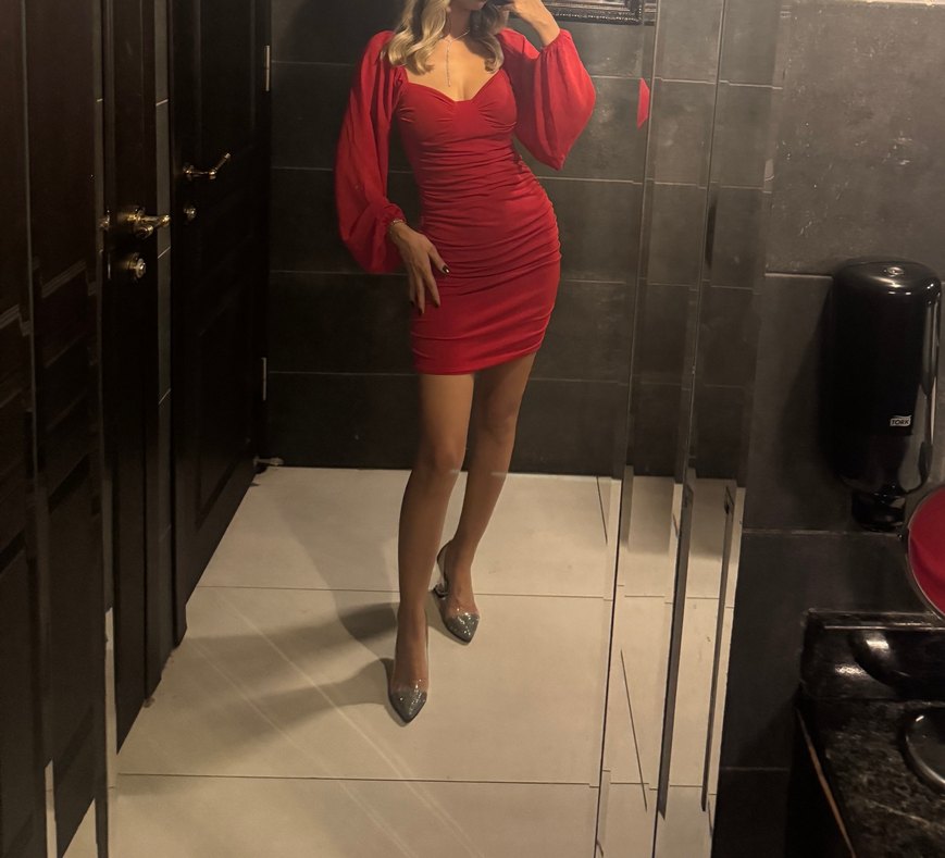 Parlak Kırmızı V Yaka Mini Elbise - Görsel 2