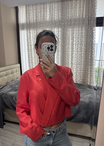 Kadın Kırmızı Düğmeli Mini Blazer - Görsel 2