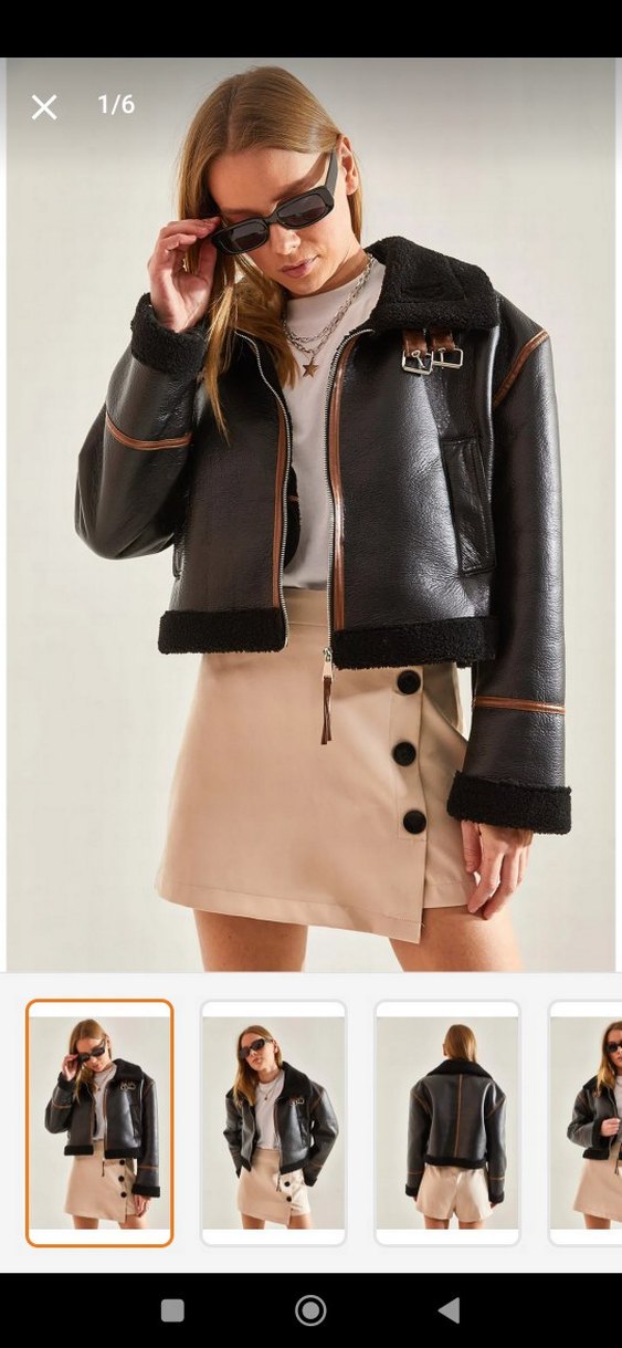 Kürk Detaylı Kısa Deri Kadın Ceket - Görsel 2