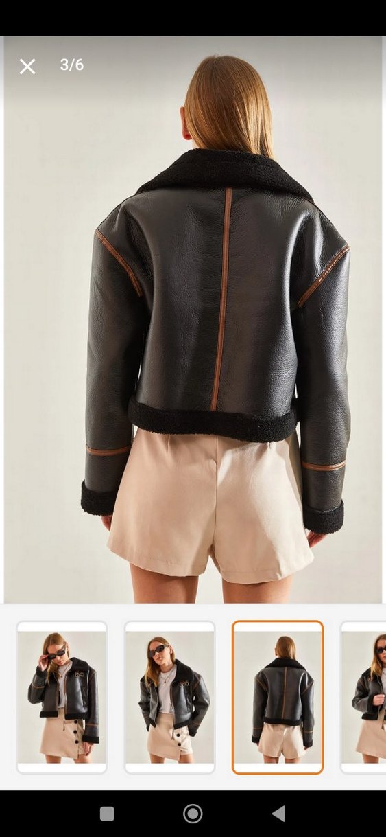 Kürk Detaylı Kısa Deri Kadın Ceket - Görsel 3