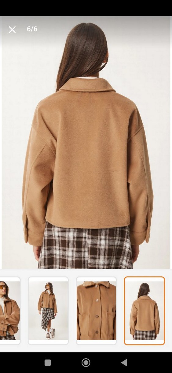 Düğmeli Camel Mini Kadın Ceket - Görsel 3