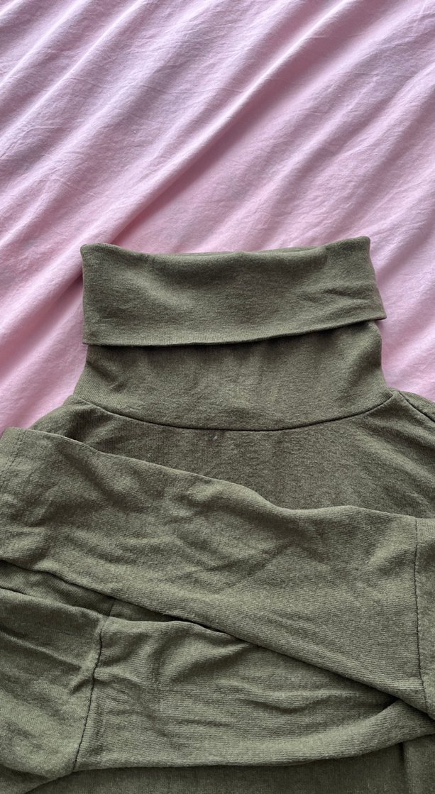 Kadın Haki Boğazlı Salaş Triko - Görsel 3