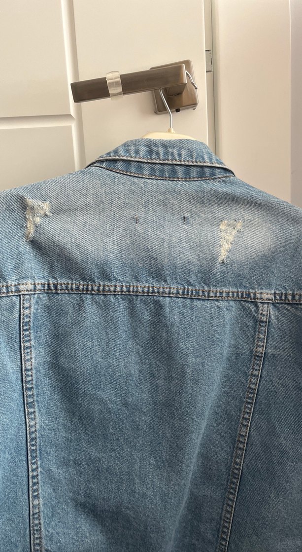 Düğmeli Mavi Kadın Denim Ceket - Görsel 4