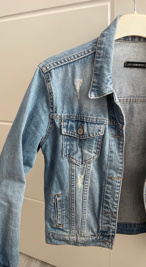 Düğmeli Mavi Kadın Denim Ceket - Görsel 3