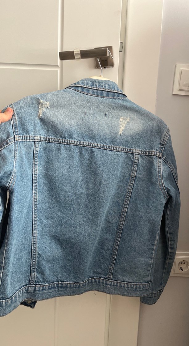 Düğmeli Mavi Kadın Denim Ceket - Görsel 5