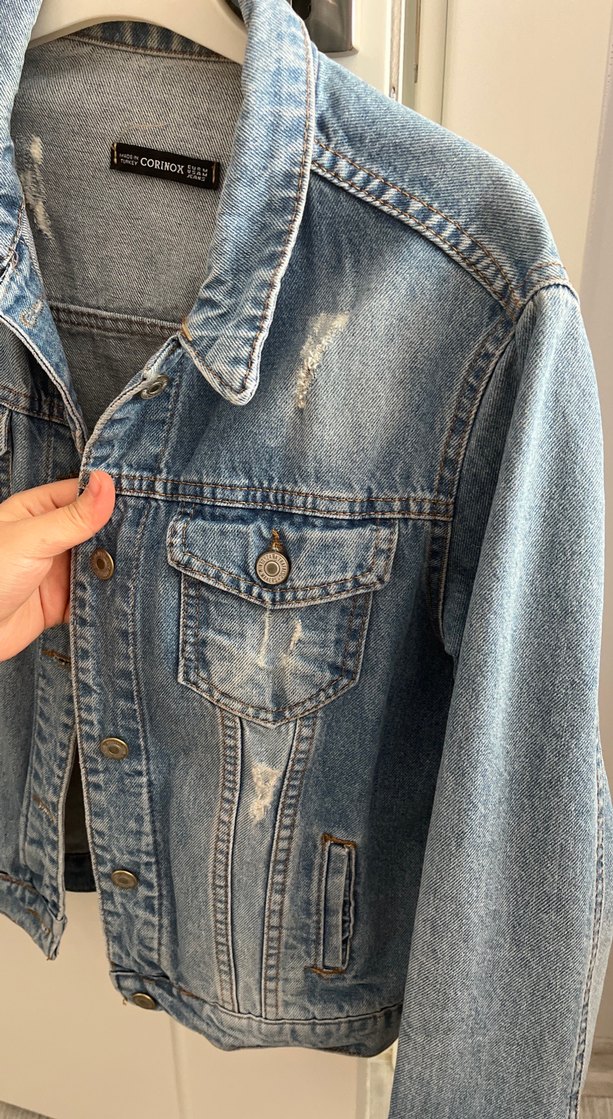 Düğmeli Mavi Kadın Denim Ceket - Görsel 2