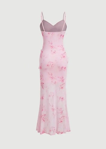 Zara Pembe Fırfırlı Uzun Askılı Elbise