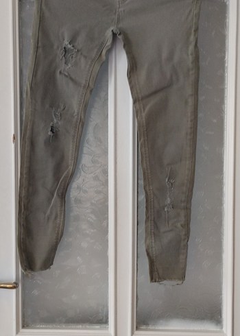 yeşil Yırtıklı Kadın Skinny Midi Kot Pantolon