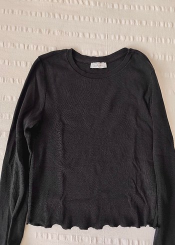 Defacto Uzun Kollu Siyah Kadın Crop bluz XL
