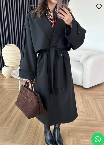 l Beden siyah Renk Zara Muadili PerrySiyah Oversize Kuşaklı Uzun Trençkot
