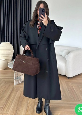 Zara Zara Muadili PerrySiyah Oversize Kuşaklı Uzun Trençkot