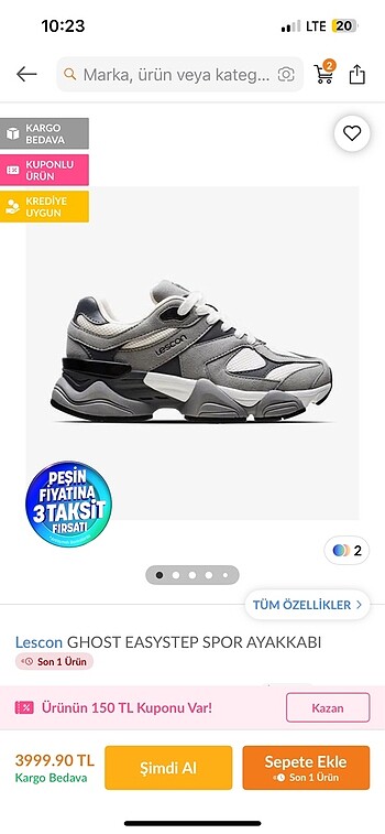 38 Beden gri Renk Lescon kadın spor ayakkabı