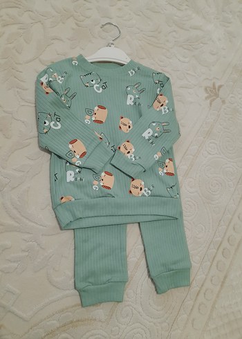 Yeşil Örgü Baskılı 2'li Bebek Takım