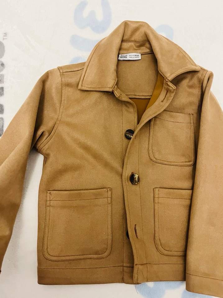 Bej Süet Düğmeli Erkek Çocuk Ceketi - Görsel 2