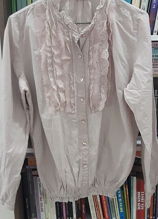 pudra rengi uzun kollu pamuk gömlek  - Görsel 3