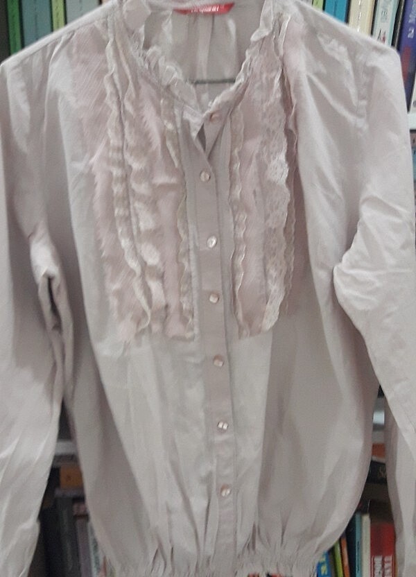 pudra rengi uzun kollu pamuk gömlek  - Görsel 2