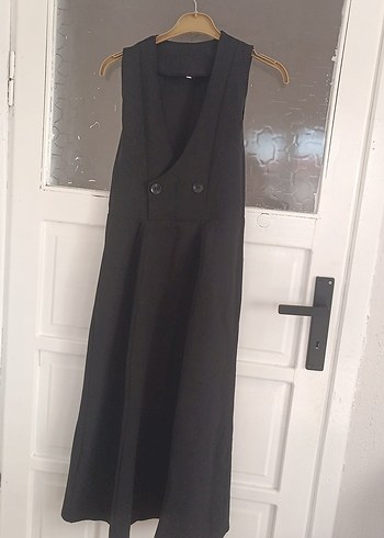 Düğmeli Siyah Uzun Kadın Elbise - Görsel 2