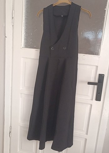 Düğmeli Siyah Uzun Kadın Elbise - Görsel 3