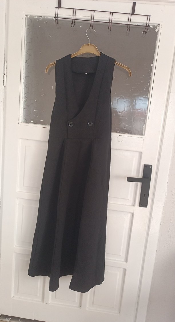 Düğmeli Siyah Uzun Kadın Elbise - Görsel 2