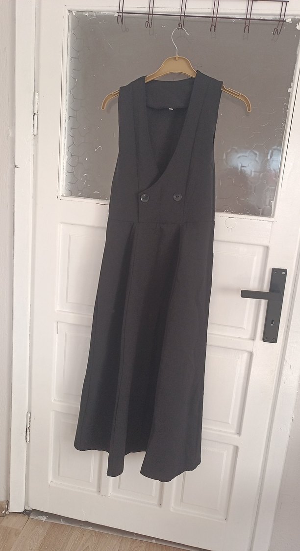 Düğmeli Siyah Uzun Kadın Elbise - Görsel 3