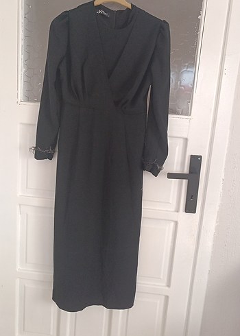 Siyah Uzun Kollu V Yaka Kadın Elbise - Görsel 3