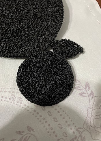 Bohem Siyah Örgü Dekoratif Tabak Altlığı - Görsel 3