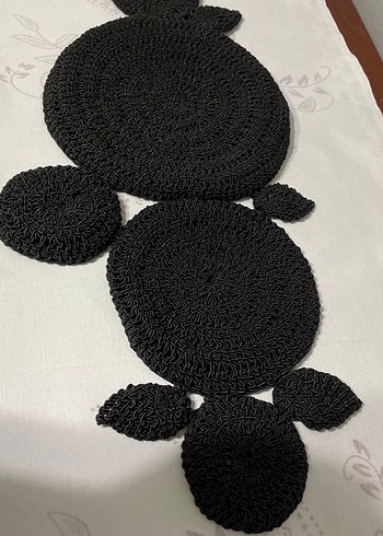 Bohem Siyah Örgü Dekoratif Tabak Altlığı - Görsel 7