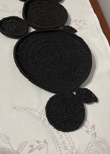 Bohem Siyah Örgü Dekoratif Tabak Altlığı - Görsel 4