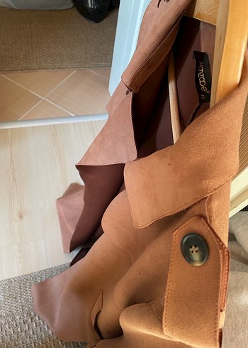 Taba Süet Uzun Kesim Kadın Trençkot - Görsel 9