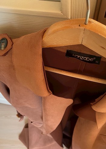 Taba Süet Uzun Kesim Kadın Trençkot - Görsel 10