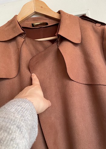 Taba Süet Uzun Kesim Kadın Trençkot - Görsel 5