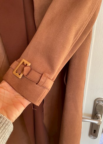 Taba Süet Uzun Kesim Kadın Trençkot - Görsel 7