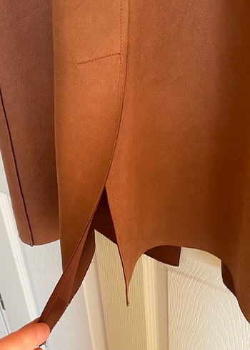 Taba Süet Uzun Kesim Kadın Trençkot - Görsel 12