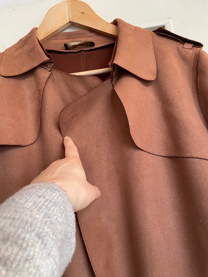 Taba Süet Uzun Kesim Kadın Trençkot - Görsel 5