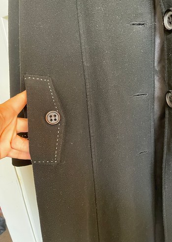 Düğmeli Siyah Uzun Kadın Kaban - Görsel 3