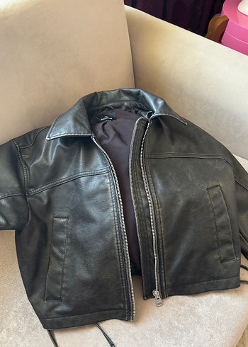 Kahverengi Deri Biker Ceket