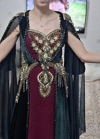 38 Beden yeşil Renk Bindallı Kaftan
