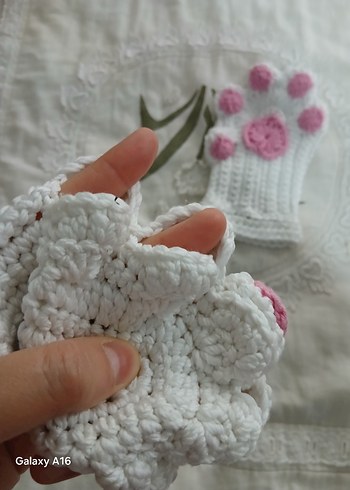 Beyaz Nakışlı Örgü Bohem çocuk Eldiveni - Görsel 2