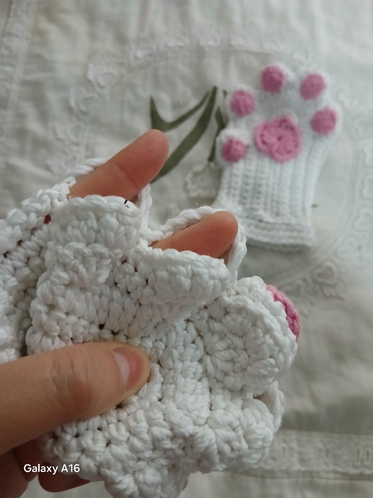 Beyaz Nakışlı Örgü Bohem çocuk Eldiveni - Görsel 2