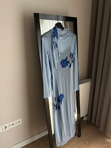Zara Zara Vintage Tül Mavi Çiçekli Elbise