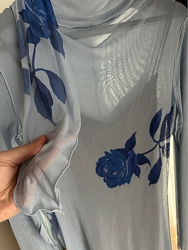 s Beden Zara Vintage Tül Mavi Çiçekli Elbise
